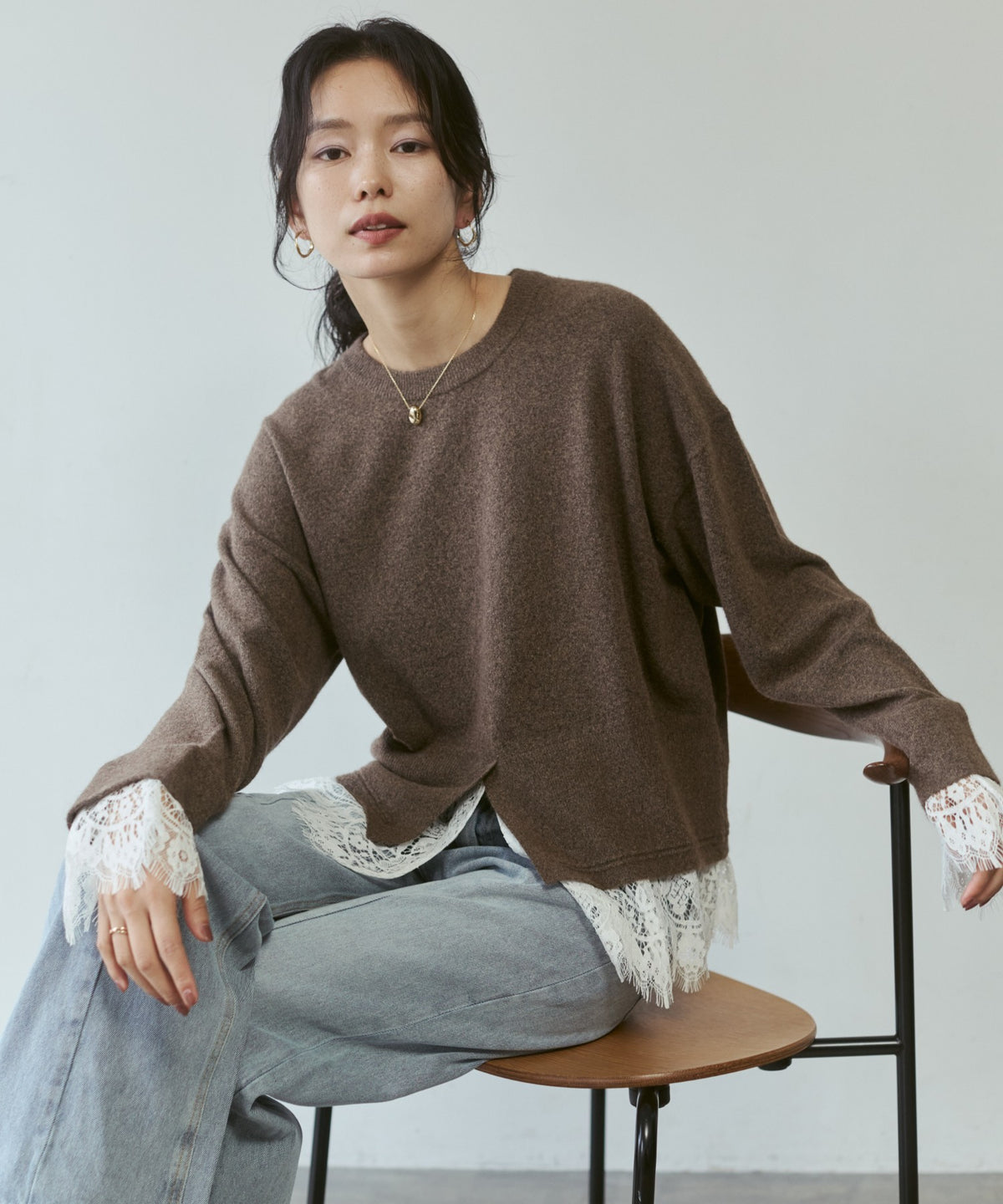 CASHMERE-TOUCH LACE-INLAID KNIT