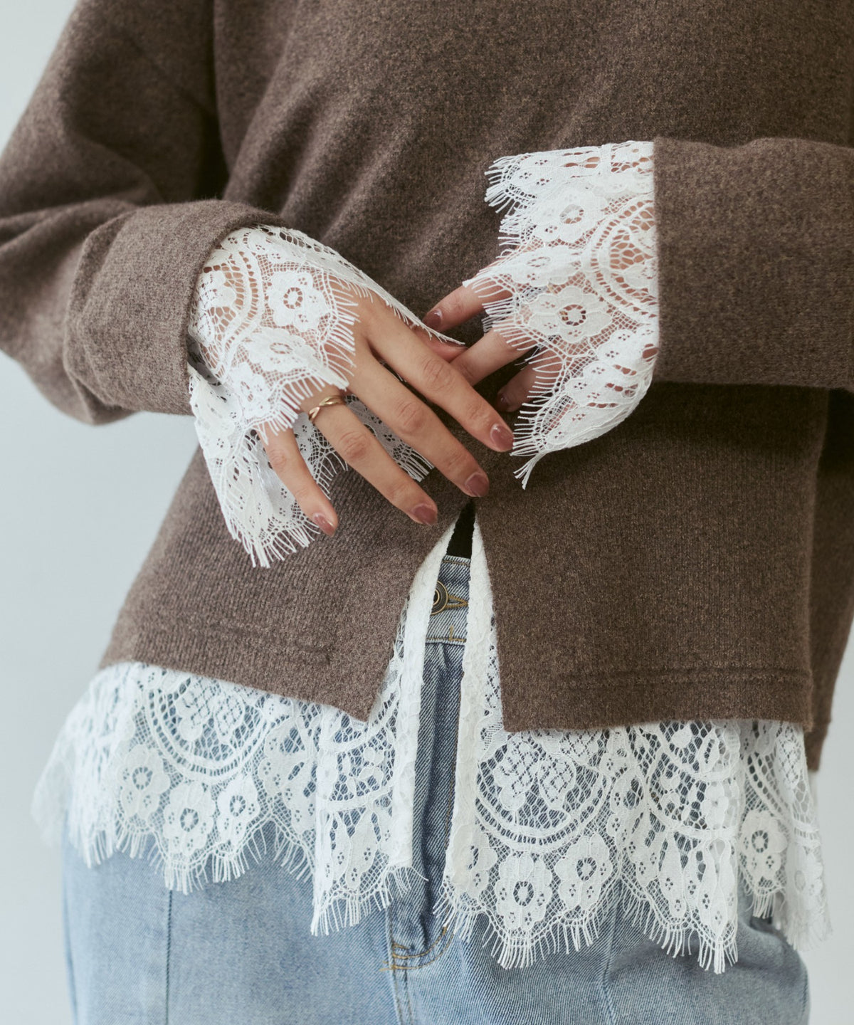CASHMERE-TOUCH LACE-INLAID KNIT