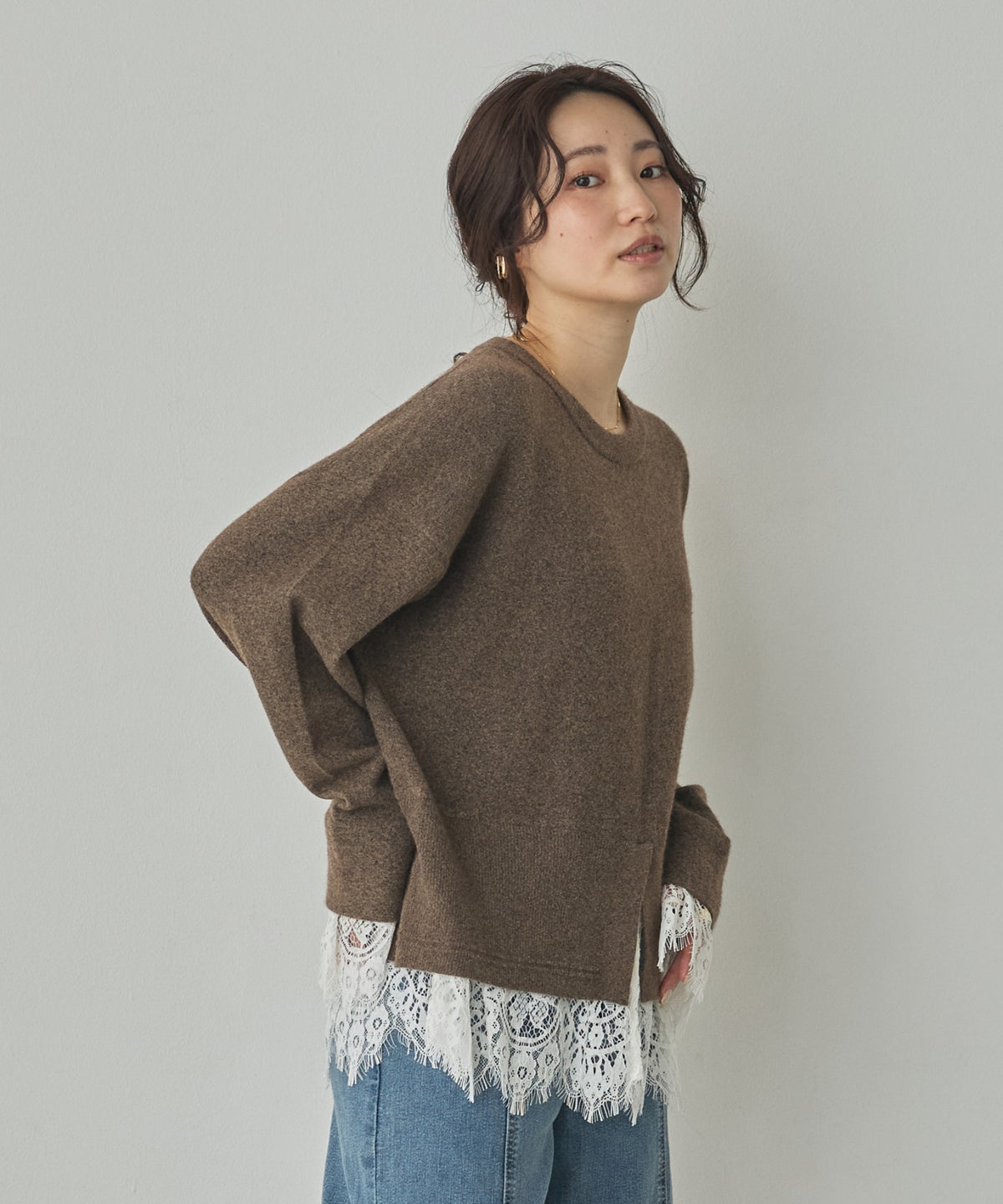 CASHMERE-TOUCH LACE-INLAID KNIT