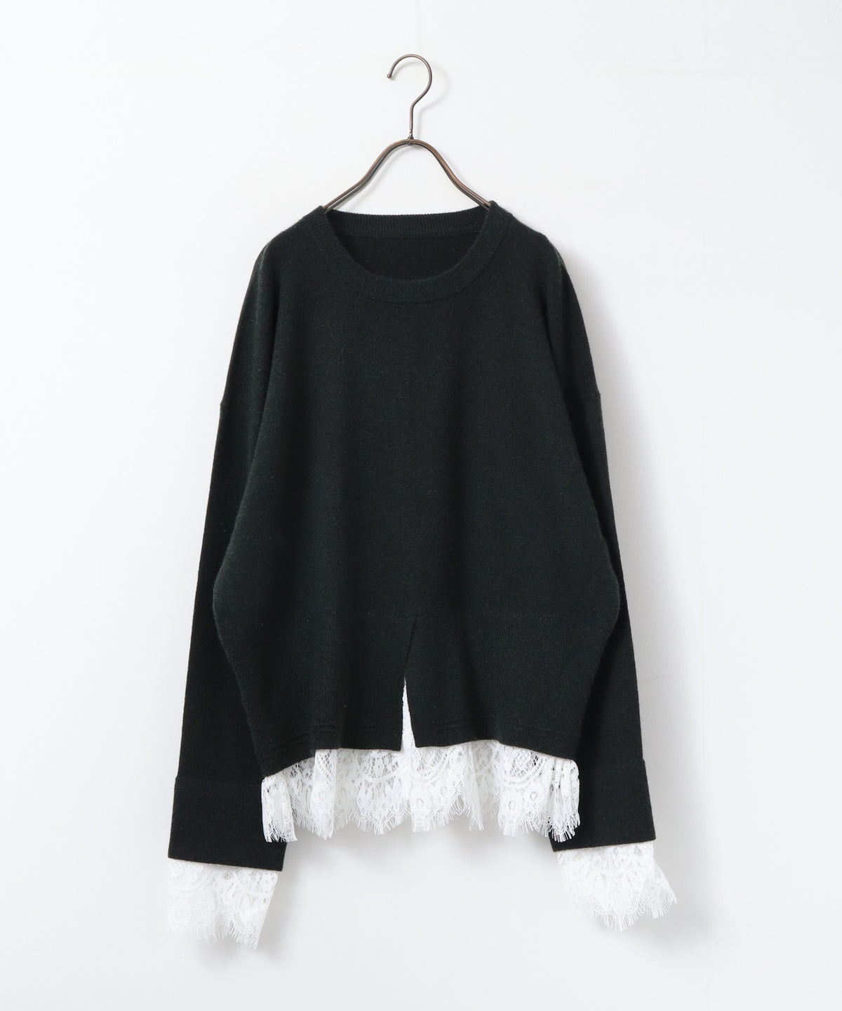 CASHMERE-TOUCH LACE-INLAID KNIT