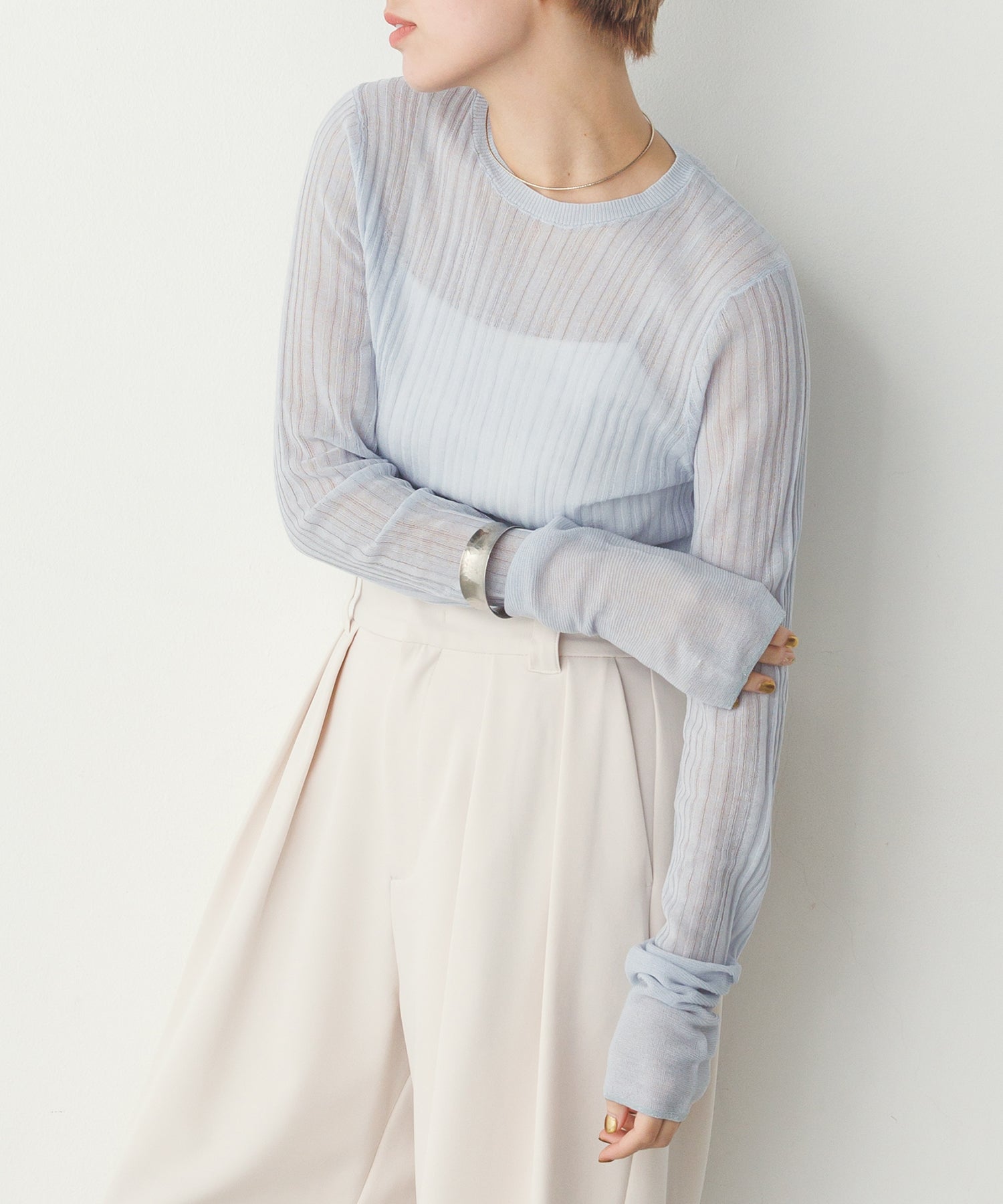 トップス Venica Onesholder sheer rib knit トップス venica Onesholder sheer rib knit トップス venica