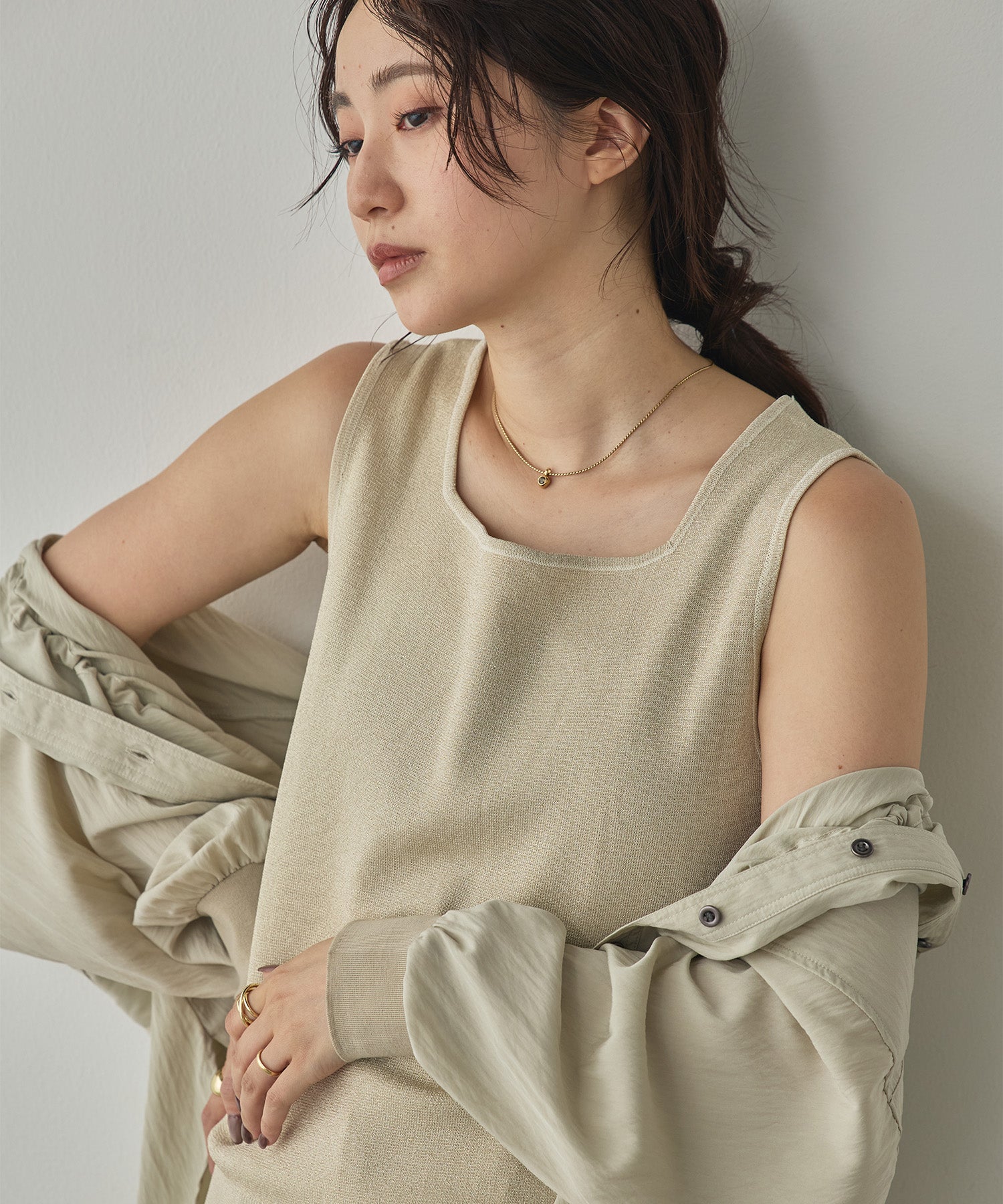 V-NECK SEQUIN-KNIT SQUARE-NECK TANK TOP