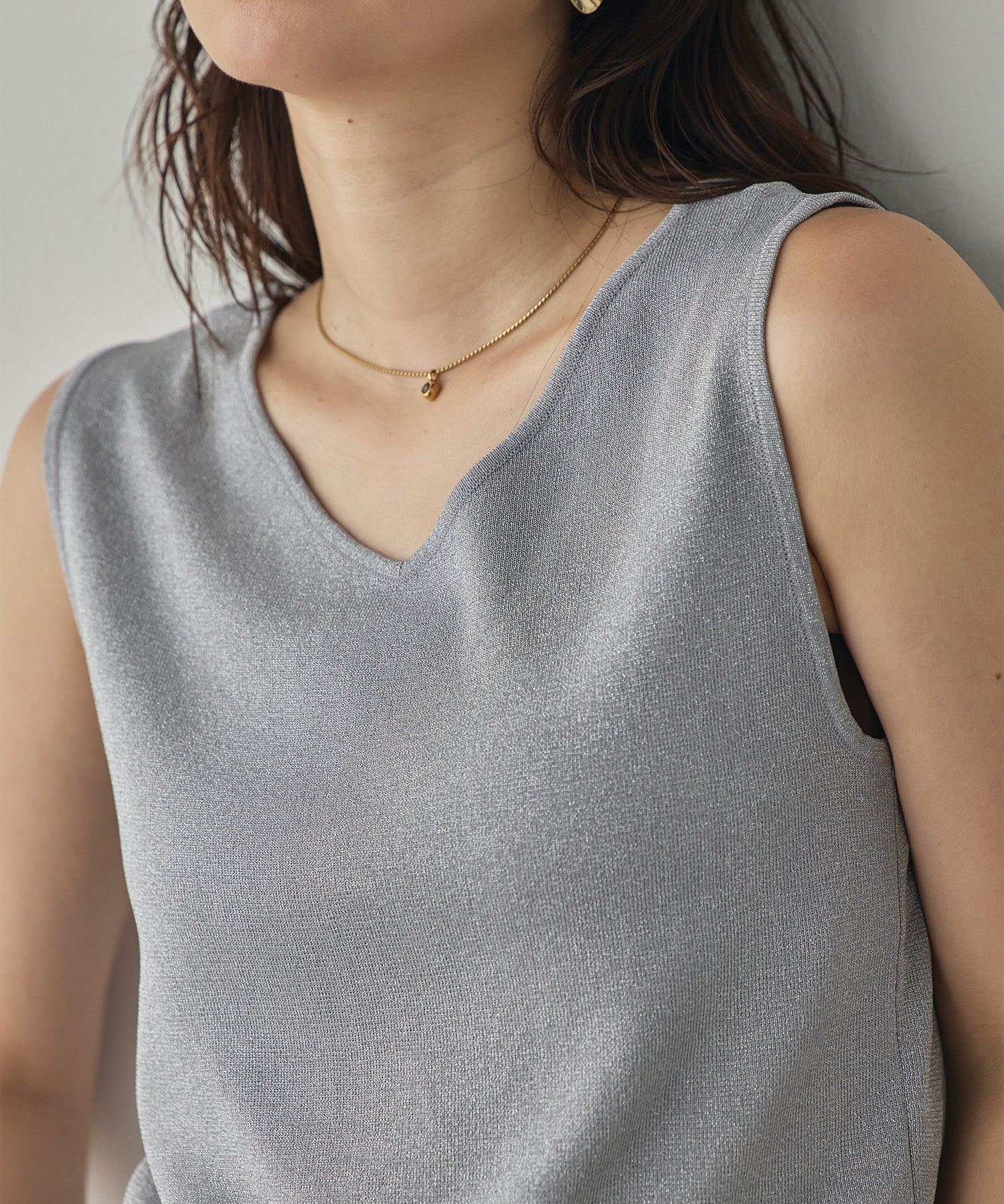 V-NECK SEQUIN-KNIT SQUARE-NECK TANK TOP