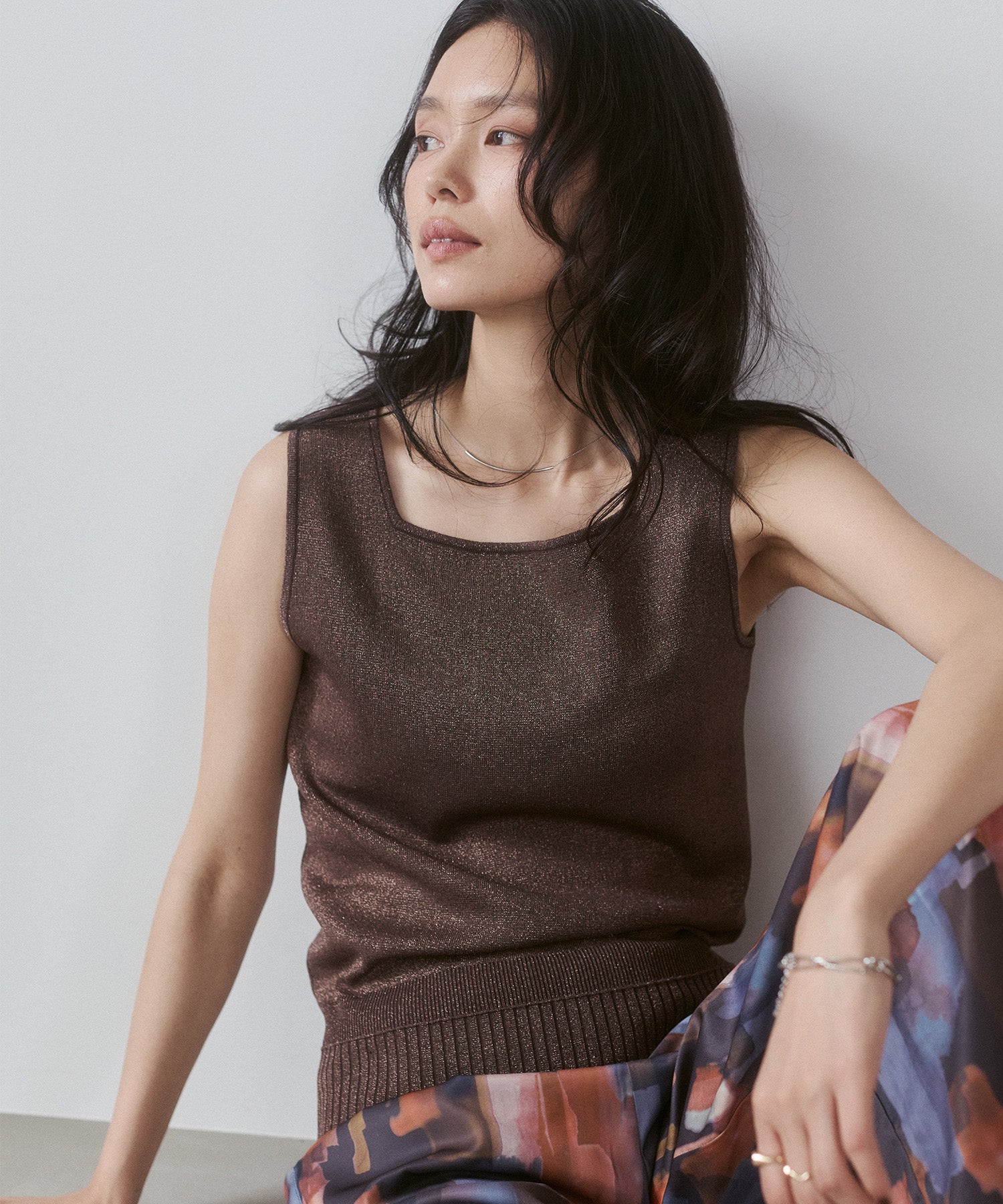 V-NECK SEQUIN-KNIT SQUARE-NECK TANK TOP