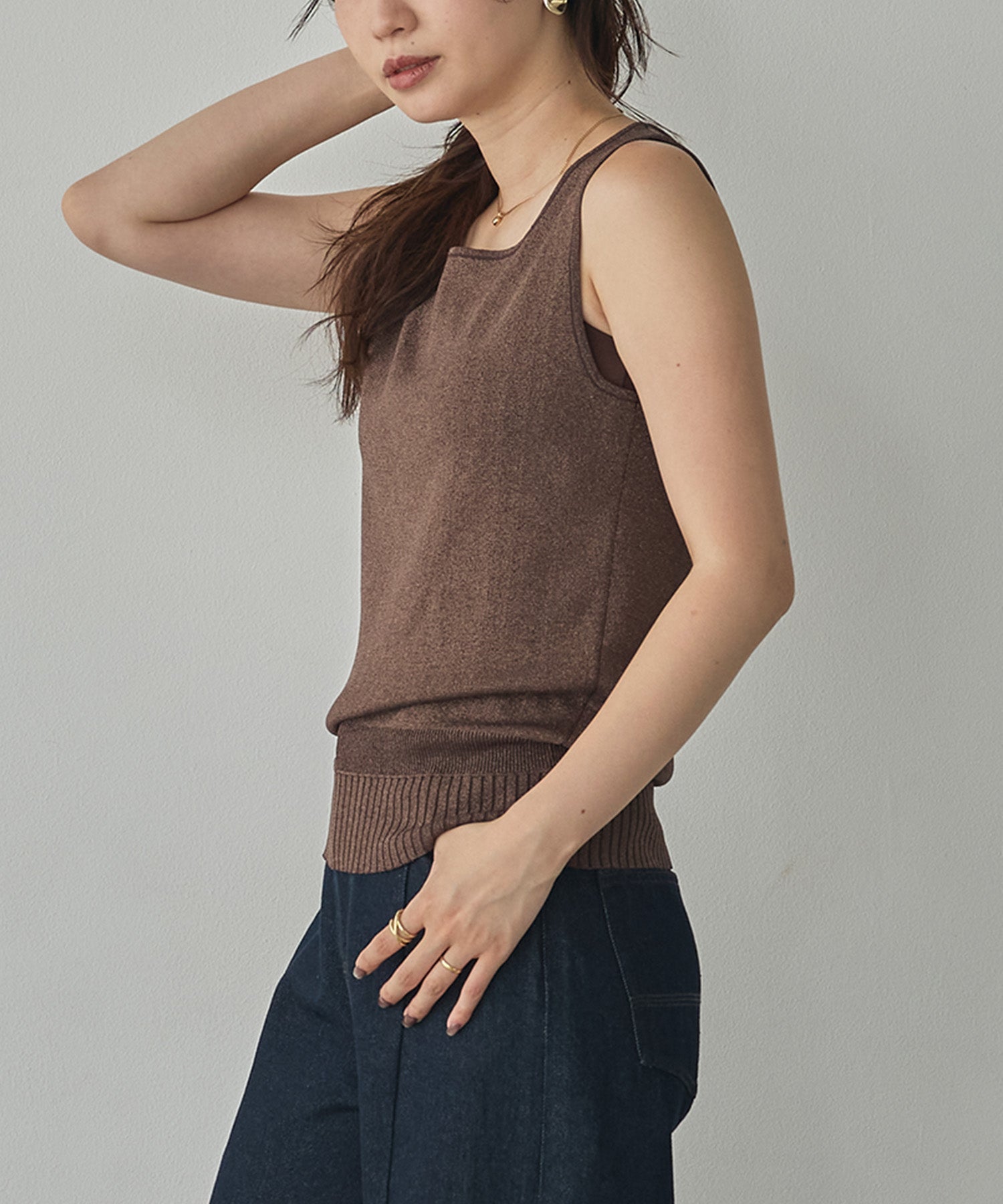 V-NECK SEQUIN-KNIT SQUARE-NECK TANK TOP