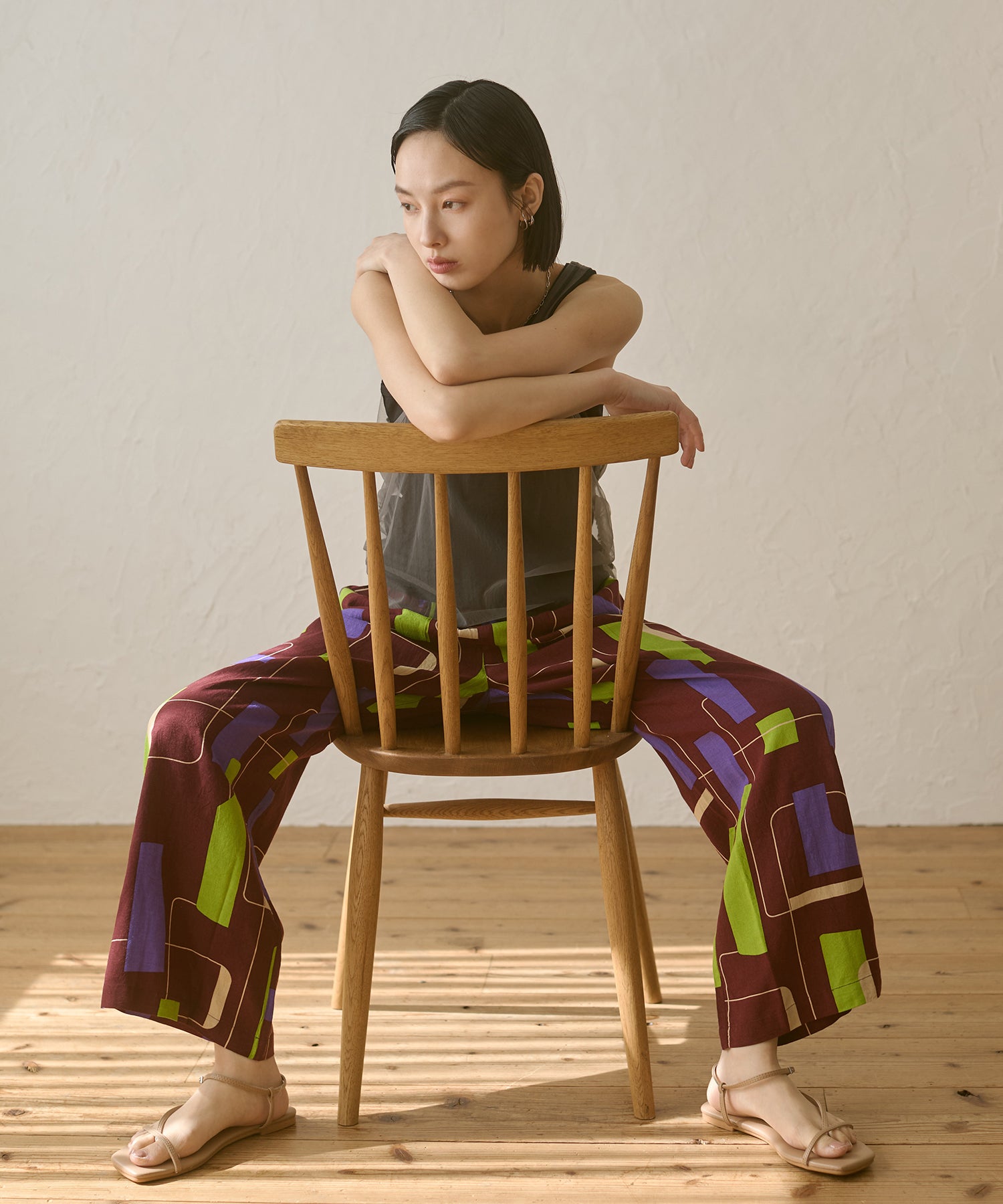 チュールレイヤード リブタンクトップ