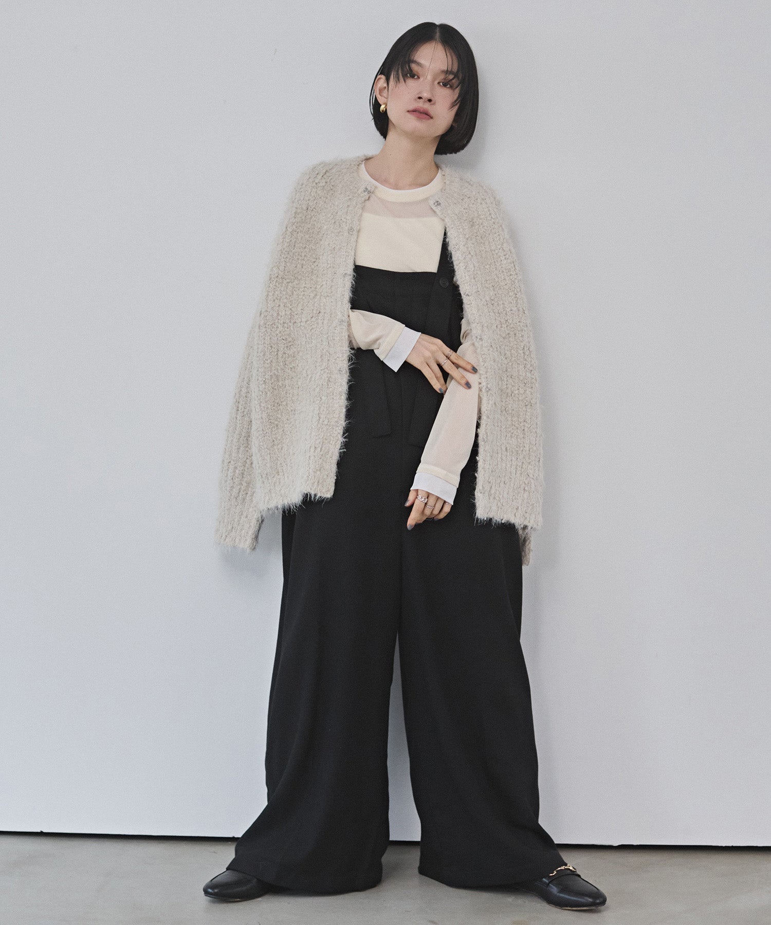 ウール混 ワイドサロペット