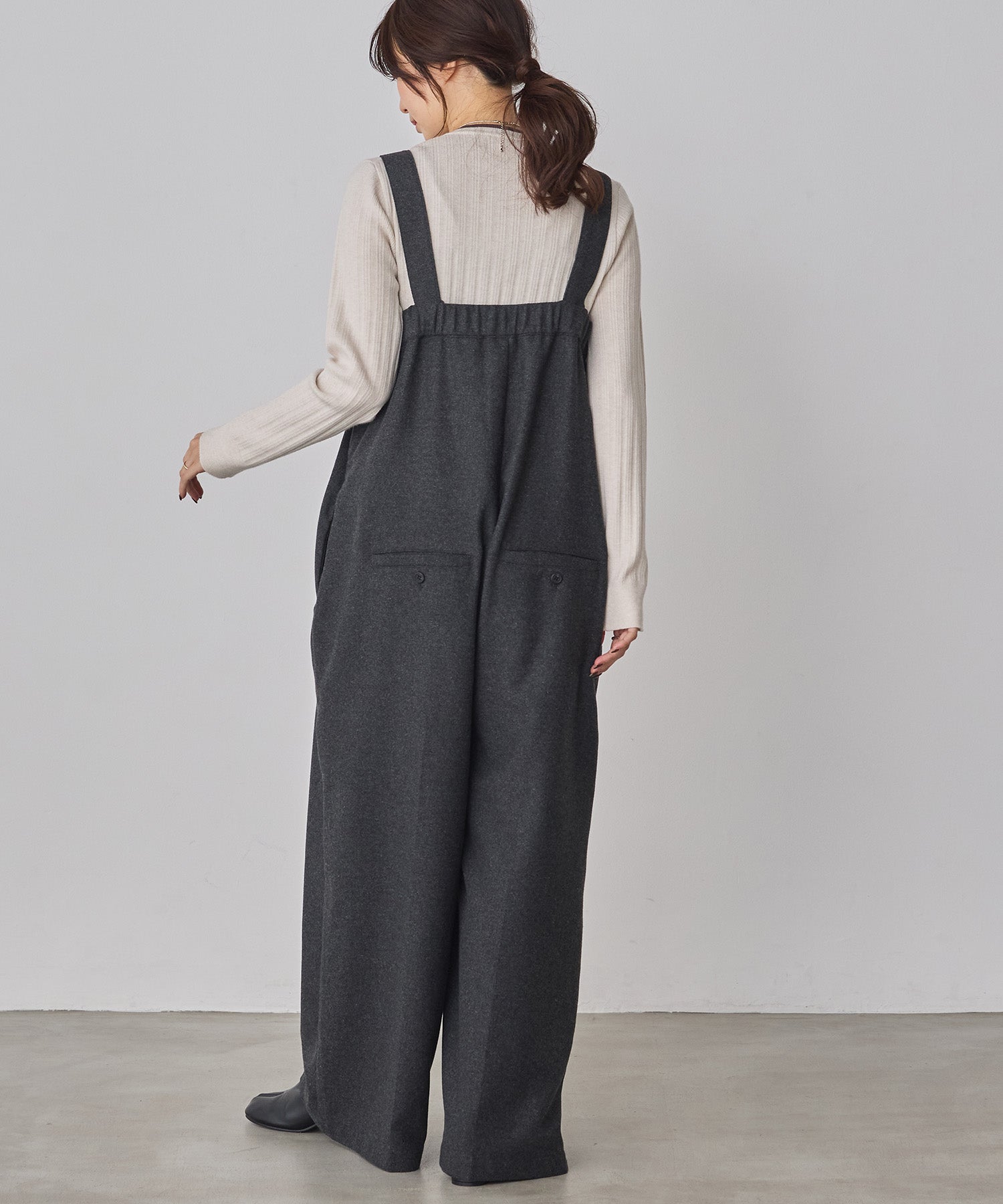 ウール混 ワイドサロペット