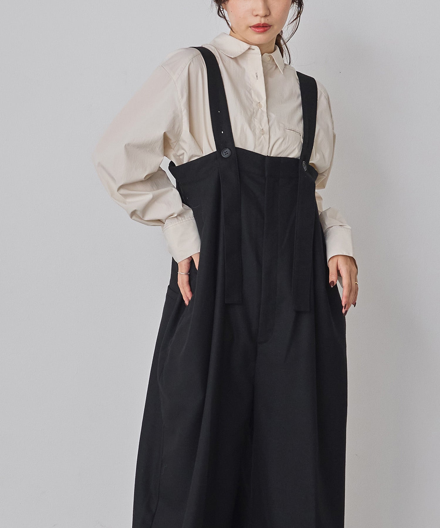 ウール混 ワイドサロペット