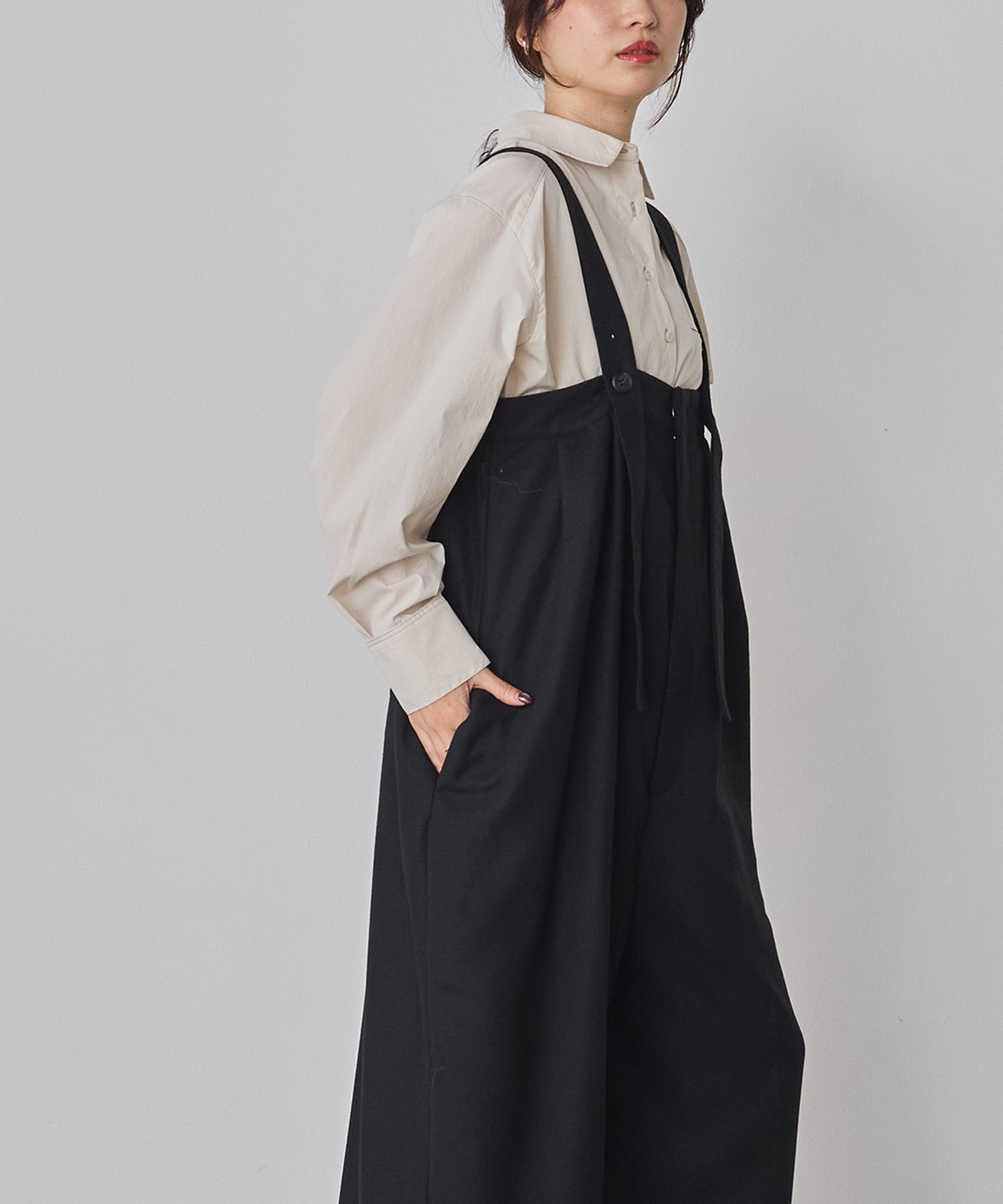 ウール混 ワイドサロペット