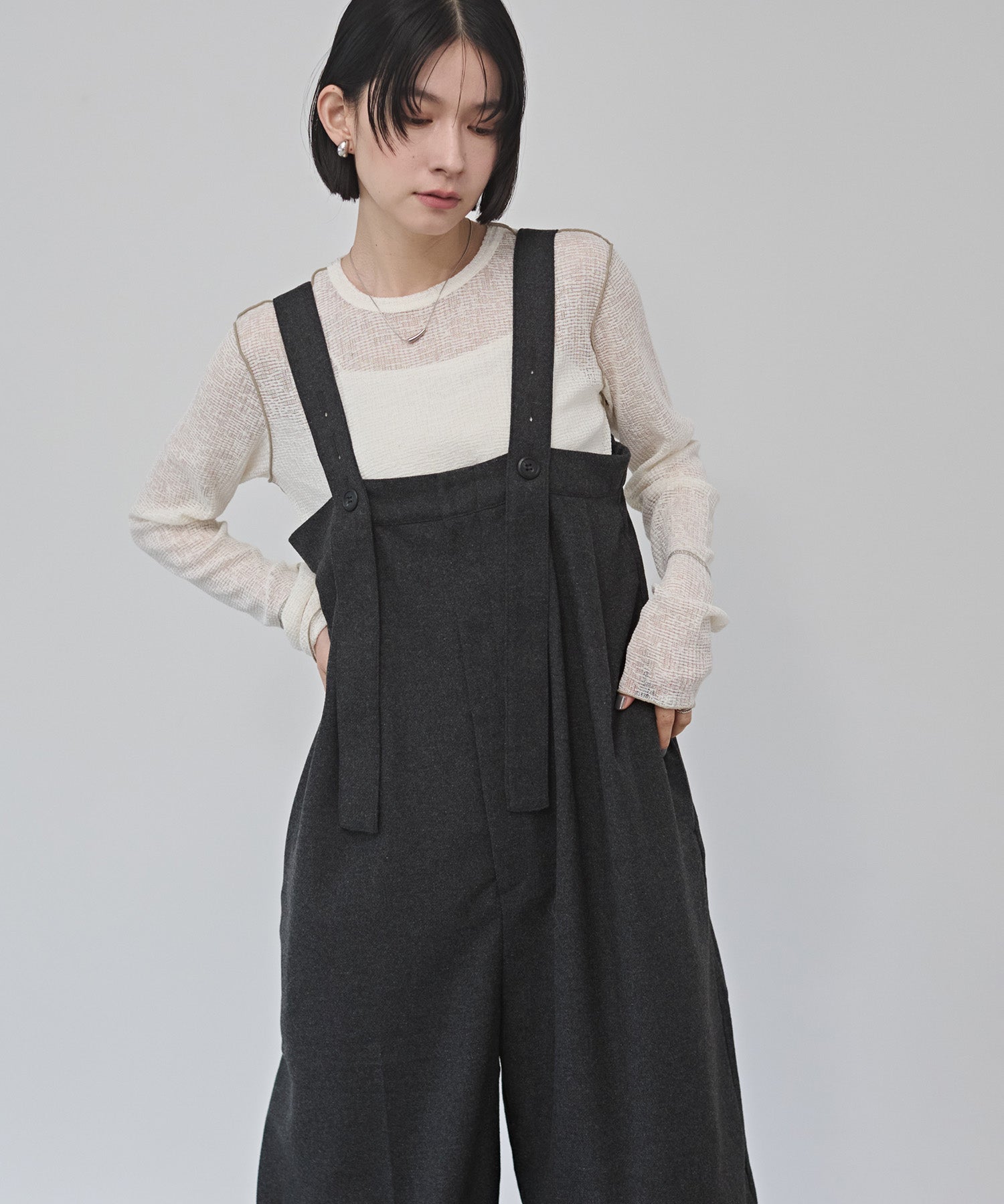 ウール混 ワイドサロペット