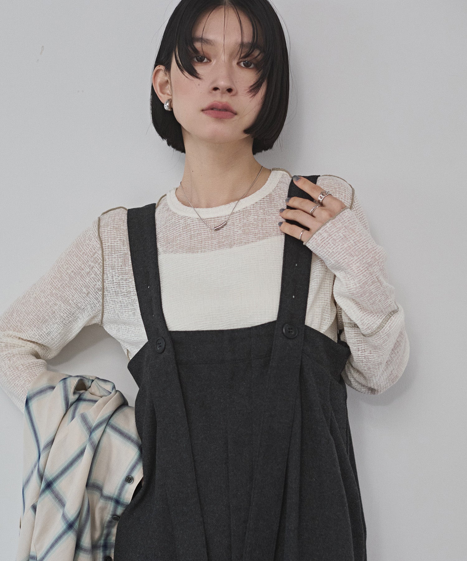 ウール混 ワイドサロペット