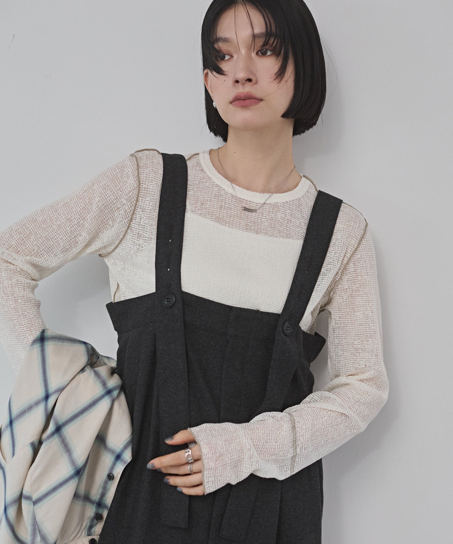 ウール混 ワイドサロペット