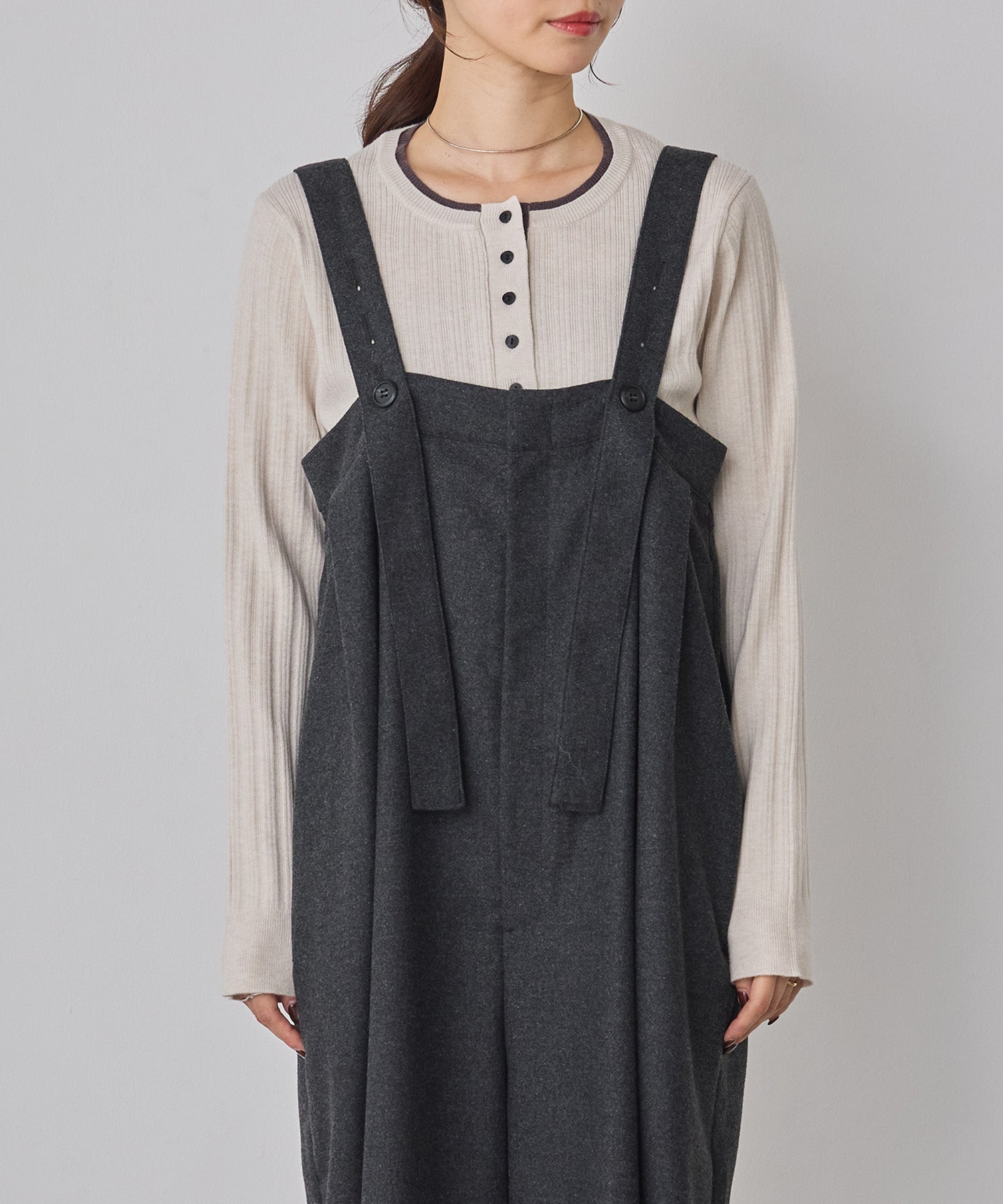 ウール混 ワイドサロペット