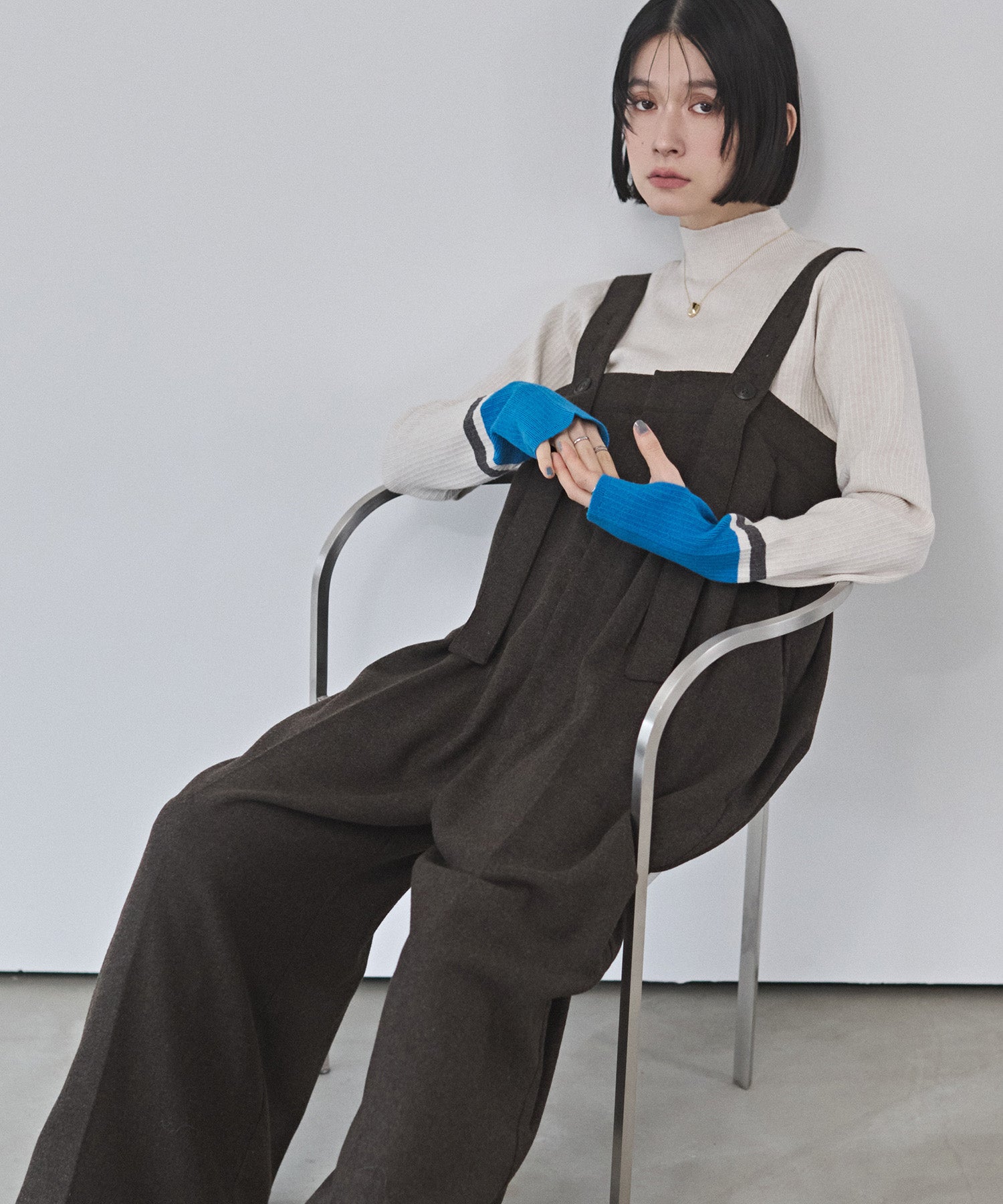 ウール混 ワイドサロペット