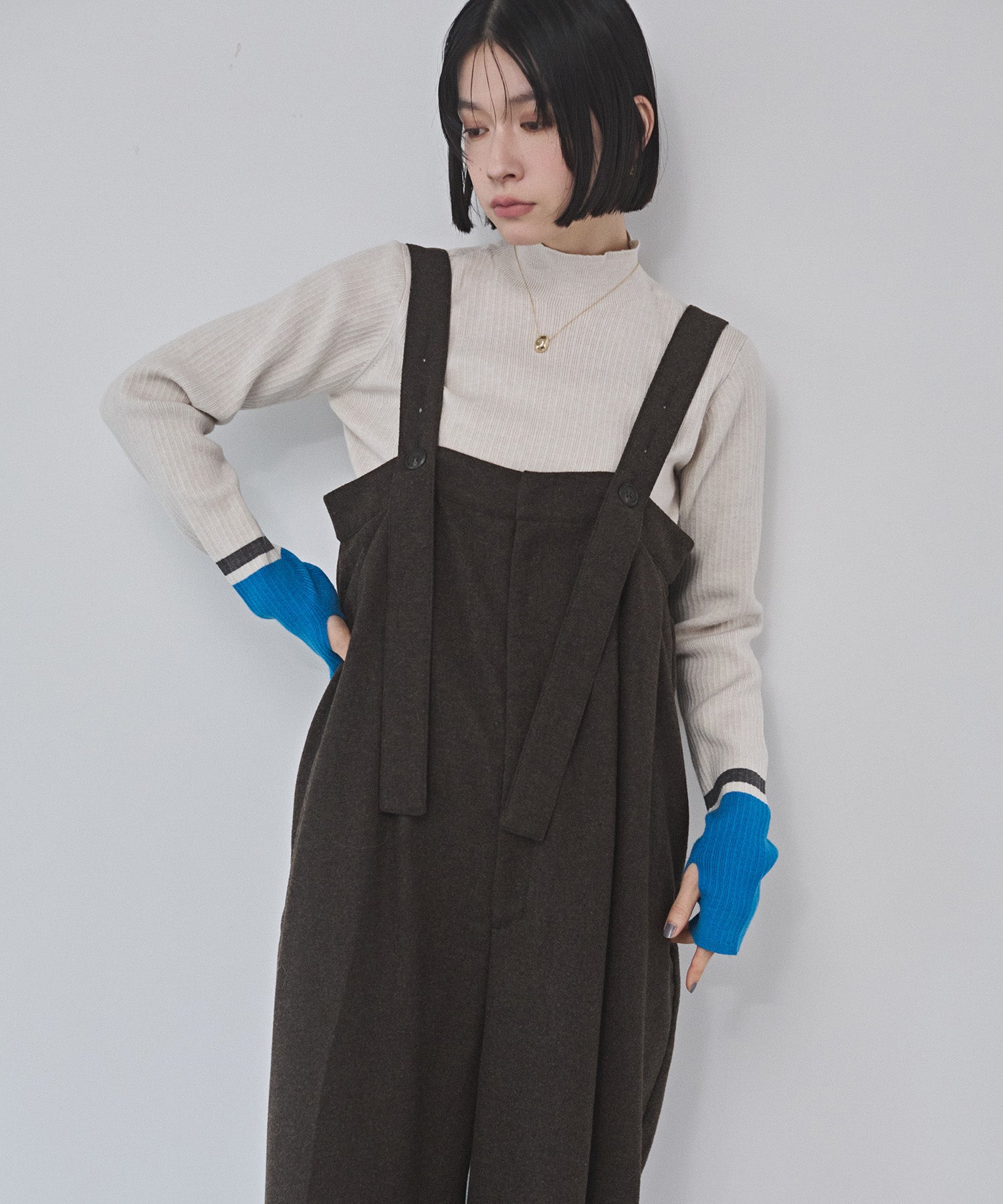 ウール混 ワイドサロペット