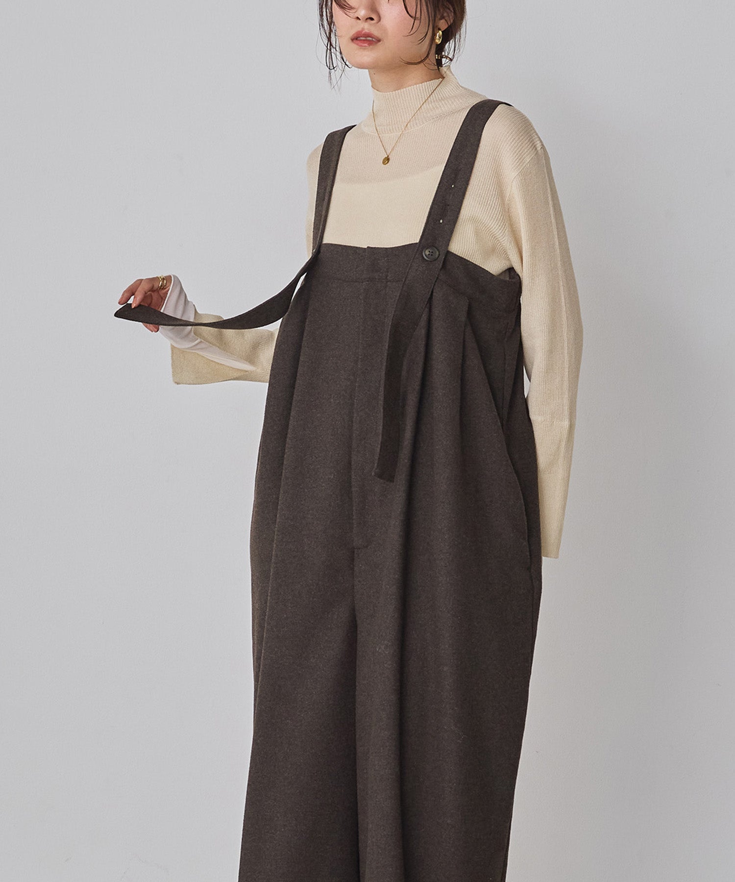 ウール混 ワイドサロペット