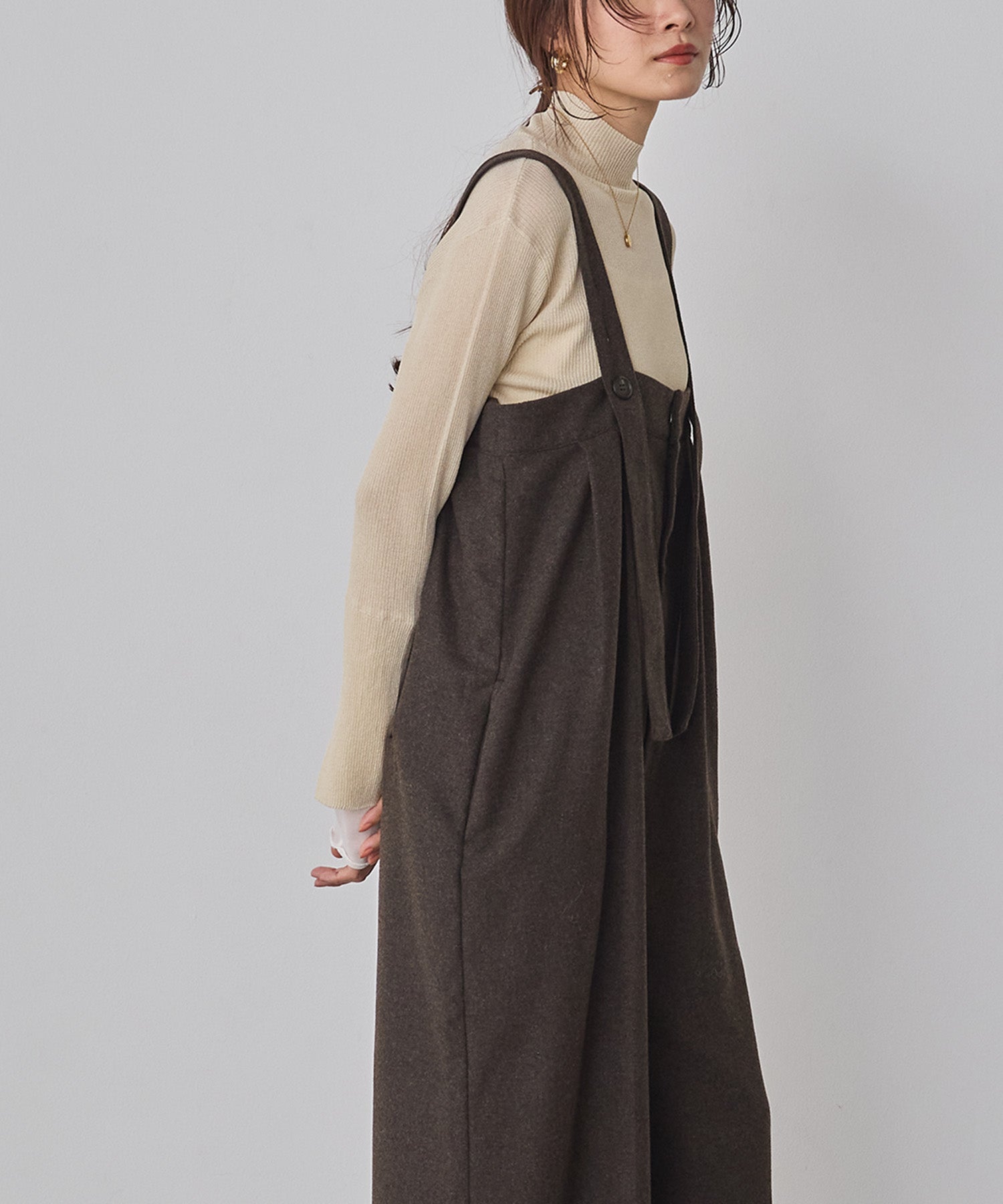 ウール混 ワイドサロペット