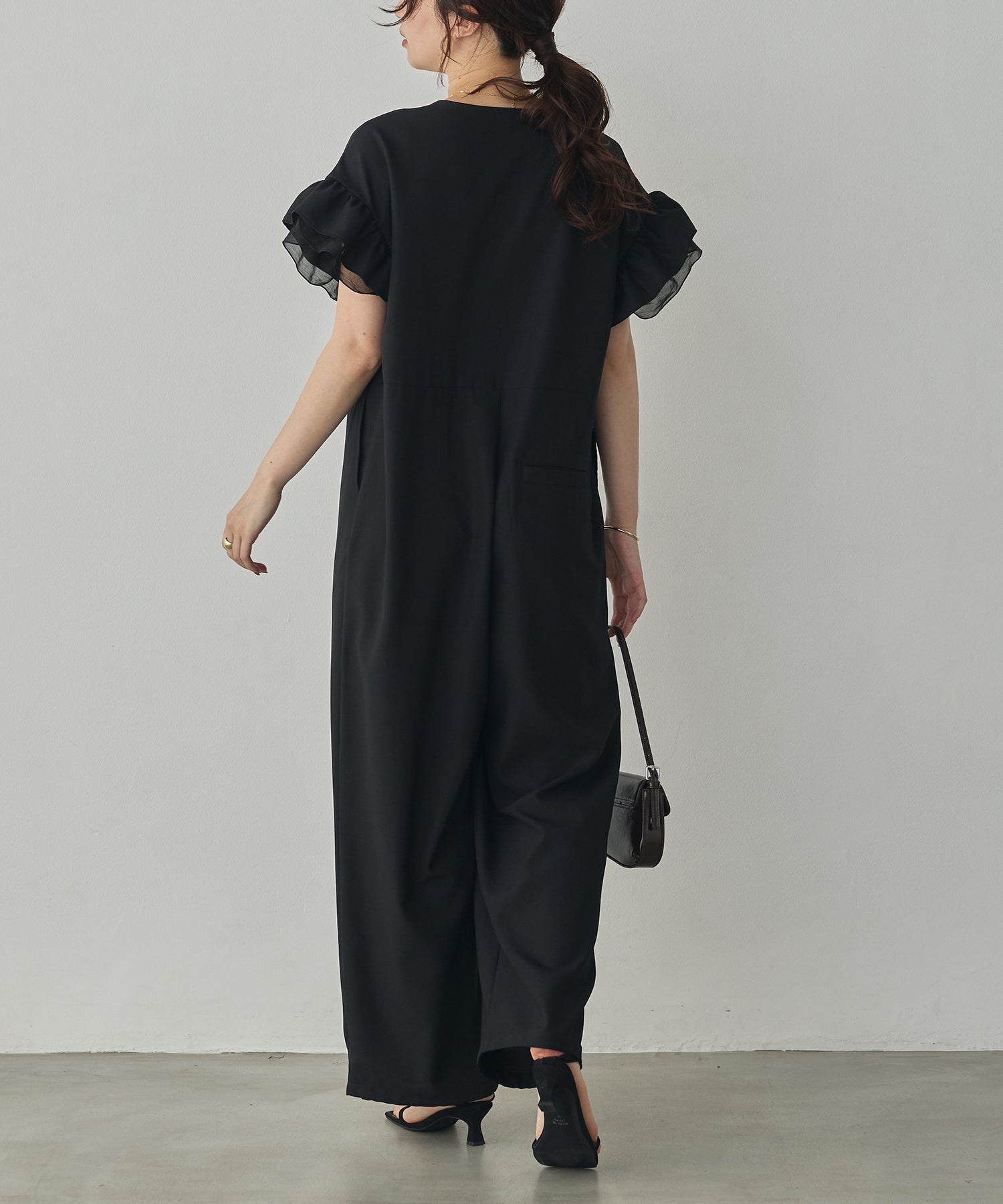 LINEN-LIKE RUFFLE-SLEEVE JUMPSUIT