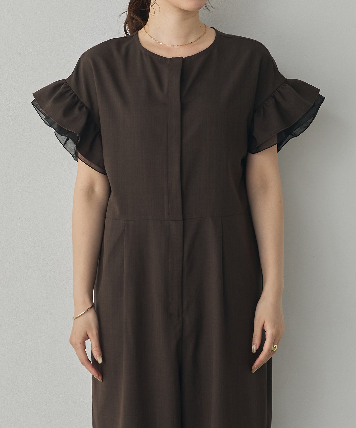 LINEN-LIKE RUFFLE-SLEEVE JUMPSUIT