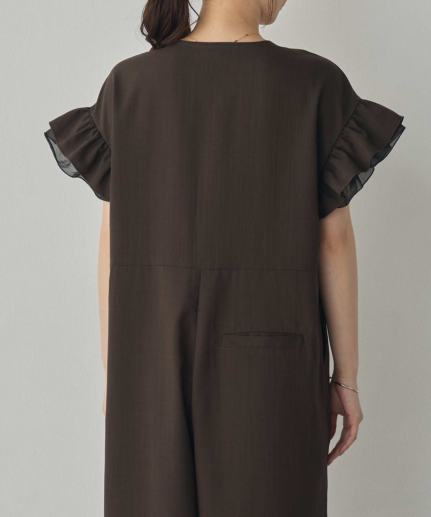 LINEN-LIKE RUFFLE-SLEEVE JUMPSUIT