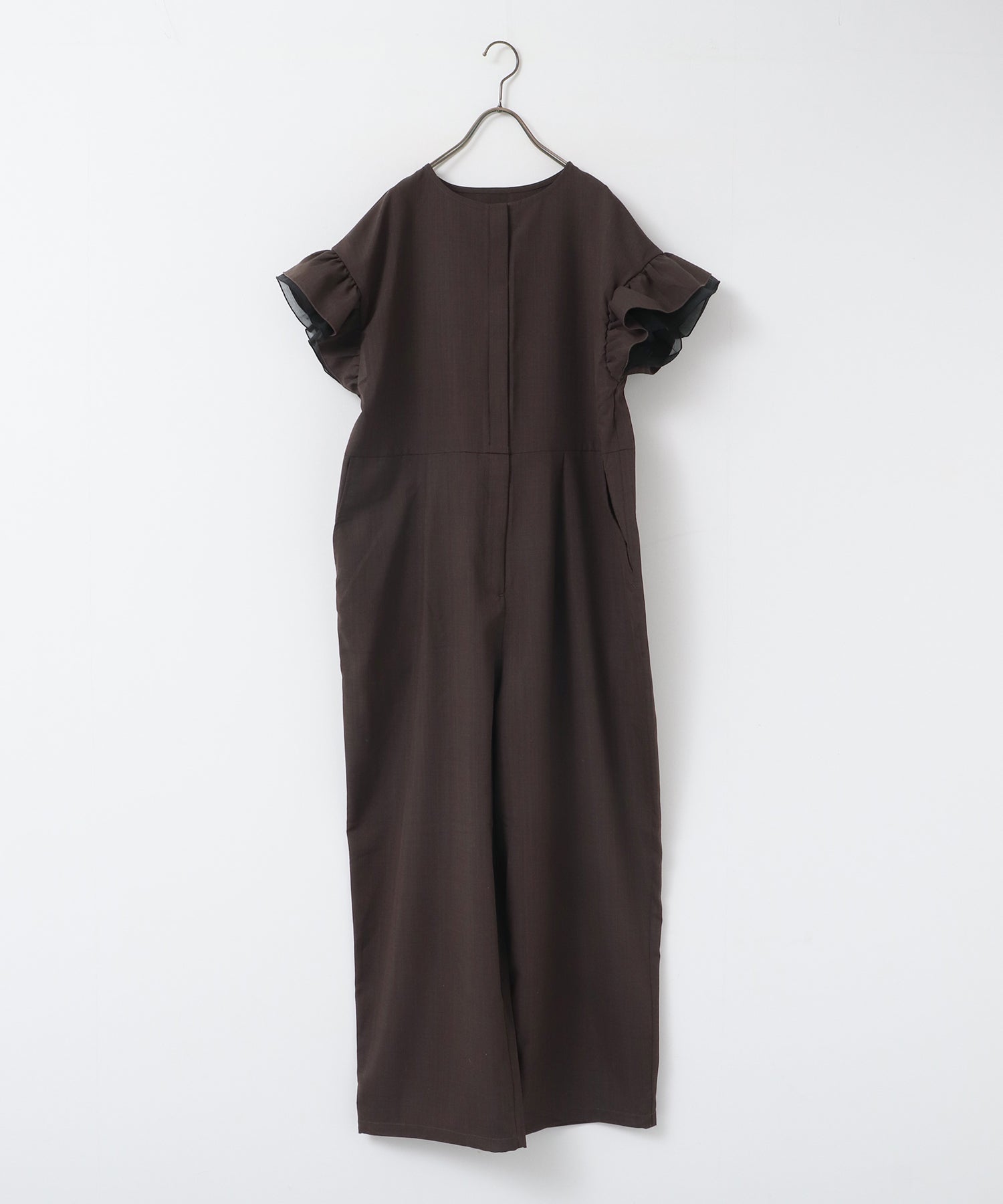 LINEN-LIKE RUFFLE-SLEEVE JUMPSUIT