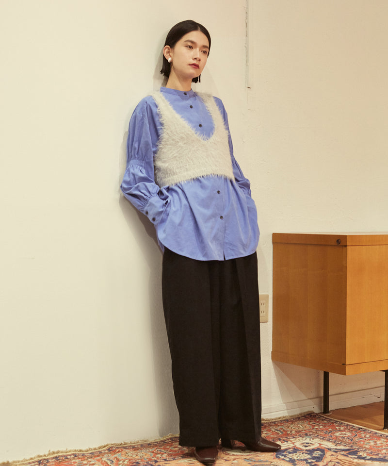 袖シャーリングシャツチュニック