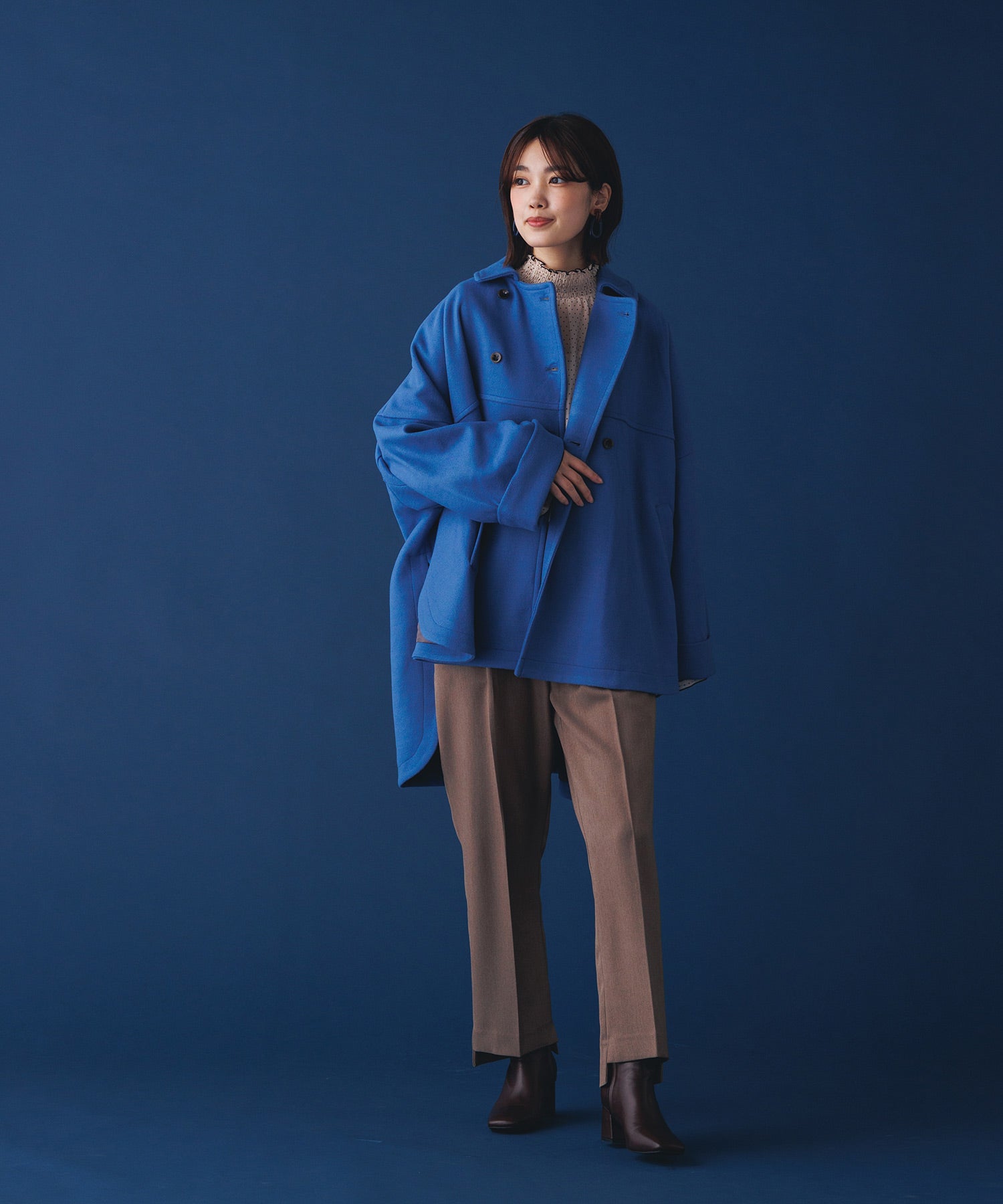 yori ウールライトポンチョ 38 ネイビー 美品