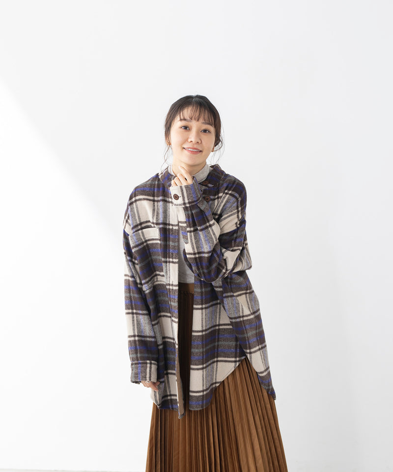チェック柄 ビッグシルエット長袖シャツ