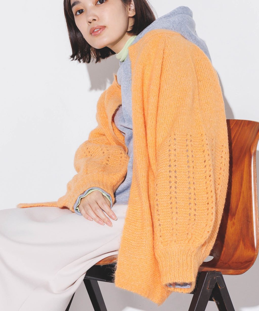 トッパーニットカーディガン | 秋冬 長袖 オーバーサイズ 透かし編み