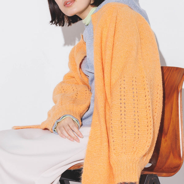 トッパーニットカーディガン | 秋冬 長袖 オーバーサイズ 透かし編み