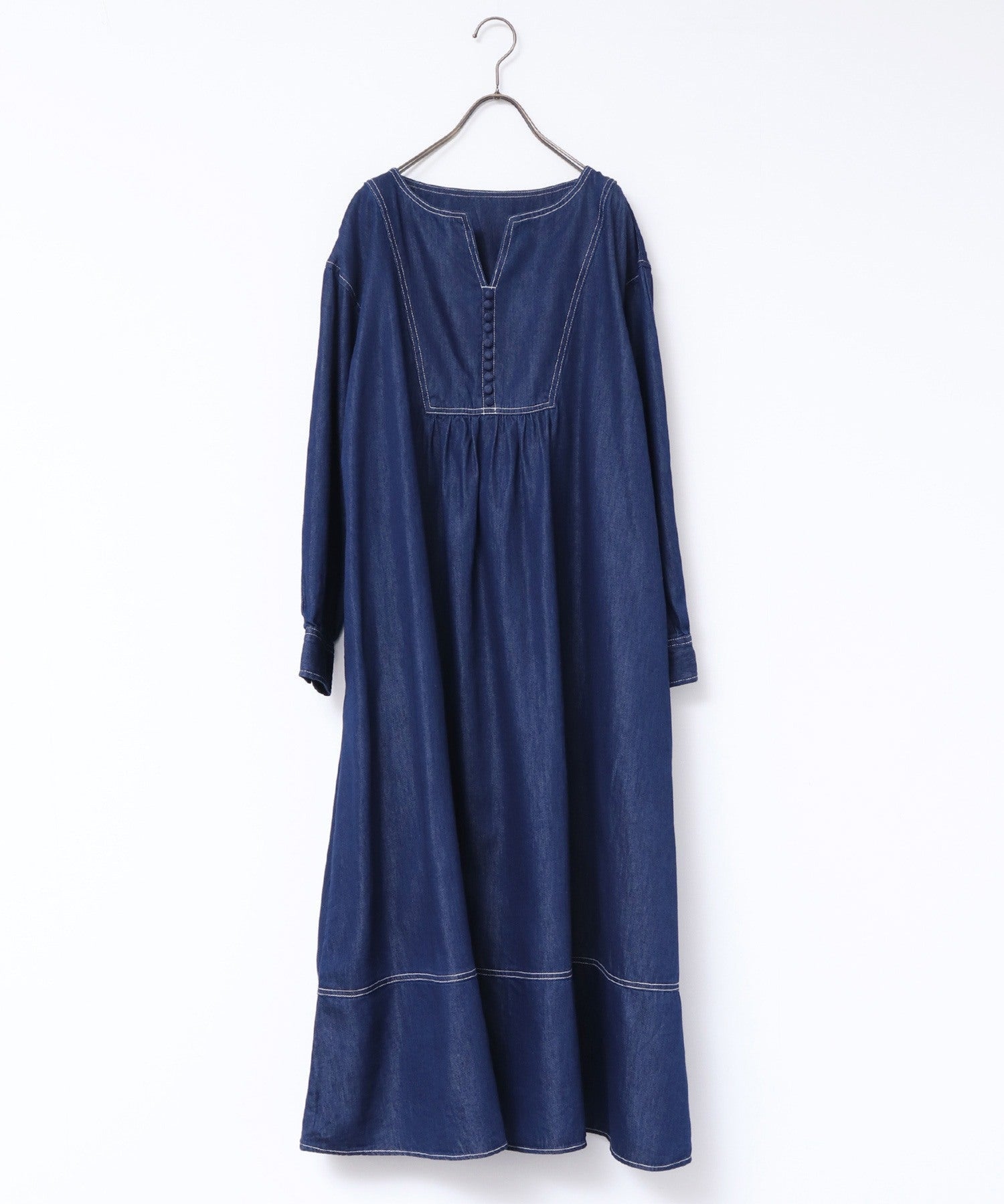 WEB限定】デニムロング丈フレアワンピース